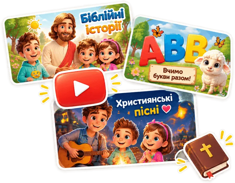 Обкладинки відео: Біблійні історії, Вчимо букви разом, Християнські пісні